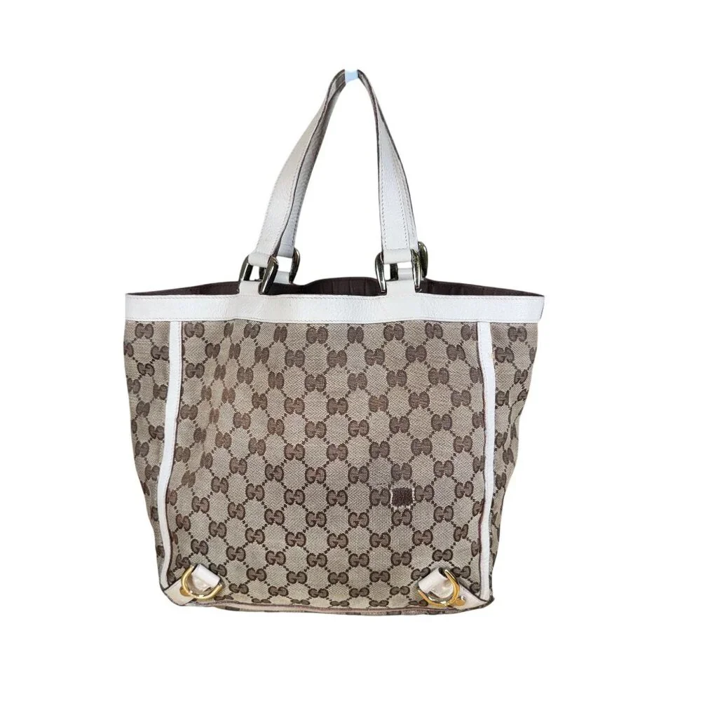 Gucci Beige/Cream GG Canvas and Leather Abbey D-Ring Small Mini Tote Handbag - Picture 3 of 12
